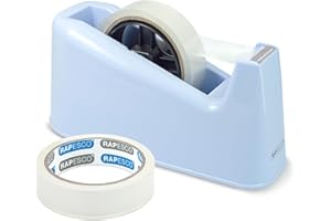 Rapesco 1488 500 Dispenser per Nastro Adesivo con 2 Rotoli di Nastro, Azurro