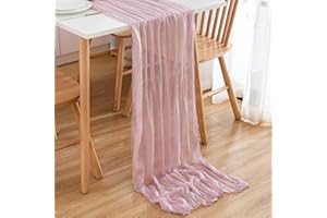 PAITOK Camino de Mesa de Gasa Bohemia, 90 * 300 CM Mantel de Tela Gasa Boho, Funda de Mesa Rústica de Muselina, Tela Decorativa para Bodas, Baby Shower, Fiesta de Decoración de Mesa