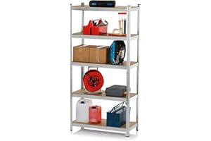 Metal Shelving Unit - Heavy Duty Garage Storage Unit for Home and More, 5 Tier Boltless Design for Easy Assembly, Adjustable Height, MDF Wood, Rust Resistant, 875kg Capacity (180x90x40cm) - EASYmaxx