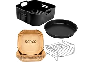 YINGRACE Akcesoria do frytkownicy na gorące powietrze, 23 cm, XXL do COSORI 6,4 l, 6,2 l, 6 l, Russell Hobbs 8 l, 4 szt. Airfryer akcesoria z rusztem do grilla, patelnia do pizzy, papier do pieczenia,