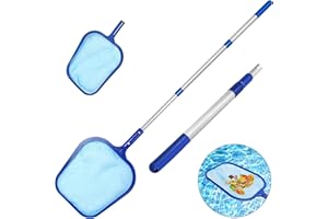 YYANG Pool Leaf Skimmer, Fine Mesh Skimming Pool Net with Telescopic Aluminium Pole Floating Leaves Insects Removing Tool, Suitable For for Pond Fish Tank Swimming Pool Hot Tub & Spa