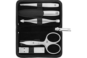 ZWILLING BEAUTY ZWILLING Set manicure (5 pezzi, custodia in pelle di yak, chiusura a zip, con tagliaunghie compatto), premium, nero