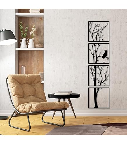 Arredamento Casa Moderno Ysislybin Decorazioni Parete Albero Metallo - Set 4 Pezzi Design Ramo Nero Per Interni Casa Albero Arte Parete Nero - 2