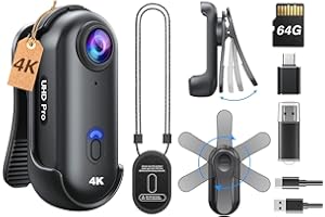 BOBLOV W4 4K Body Camera, Wearable 64GB Body Cam with 360°Rotate Clip & Magnetic Clip, 90 Minutes for Recording, Mini Camera Easy to Use for Lecture, Traveling, Pet Walking(64GB)