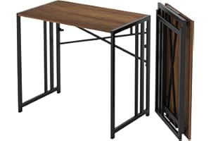 Lutown-Teen 90 cm Folding Small Desk, Writing Gaming Computer Camping Desk for Small Spaces, No Assembly Required Home Office Table, Mahogany