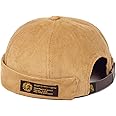 XYIYI Men Corduroy Brimless Hats Docker Cap Sailor Cap Worker Hat Rolled Cuff Retro Beanie Hat