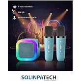 Solinpatech &Ccedil;ift Karaoke Mikrofonlu Kablosuz Bluetooth RGB LED Işıklı 5 Ses Efektli Stereo Ses Usb/Sd Hoparl&ouml;r