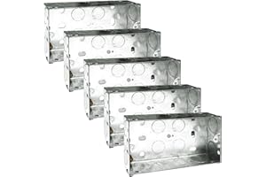 BRITE-R 5X Pack 2 Gang Double 35mm Metal Back Box Electrical Socket Switch Recessed Wall Pattress 2G Flush Mount BS EN 60670 5733 UK Standard Brass Earth Screw Galvanised Steel - 5 Pack Multi-Buy