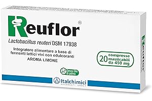 Reuflor® 20 compresse| Integratore Alimentare Probiotico a base di Fermenti Lattici vivi| Favorisce l’equilibrio della Flora Intestinale | Aroma limone | 20 compresse masticabili da 450 mg