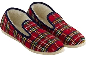 LA PANTOUFLE DU BERRY Charentaise du Berry - taille 36/53 - Chausson mixte Made in France - Charentaises intérieur confortable doublure fourré 100% laines naturelle et chaud en hiver - Pantoufle pour la maison - Rouge bleu