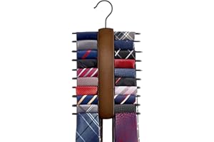 Mkono Wooden Tie Rack Retro Belt Storage Hanger Organizer for Men Closet Space Saving Rack with 20 Non-Slip Hooks for Ties Belt Scarf Organizer 360 Rotate Hanger Tie Display Holder (1, Brown)