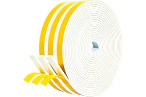 GUKOY Nastro di Tenuta Adesivo Guarnizione Porta per Porte Finestre, 3 Rotoli 12 mm x 3 mm x 15M Nastro in Schiuma Guarnizione in Gomma per Collisione Sigillo Isolamento Acustico, Bianco