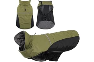 KONVINIT Hundemantel Winter Warm Hundejacke Wasserdicht Wintermantel für Kleine/Mittelgroße Hunde Winddichte Winterjacke für Hunde mit Reflexstreifen und Bauchschutz,Olive XL