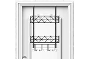 ENONCI Wieszak na drzwi, 8 półek, organizer, wieszak z siatkowym koszykiem, stojak do przechowywania, haczyki na drzwi do wieszania płaszczy, kosz druciany do przechowywania w domu