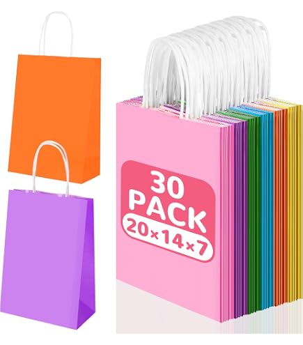 12 Sacs Cadeaux Kraft - 21x13x8cm - Multicolores Et Réutilisables