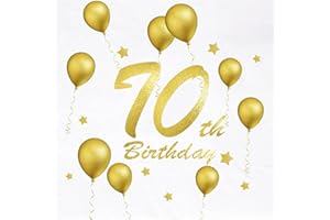 YUMCUTE Lot de 20 Serviettes en Papier pour Anniversaire 70 Ans - 33 x 33 cm - pour Anniversaire de 70 Ans - Décoration de Table D'anniversaire Étincelante
