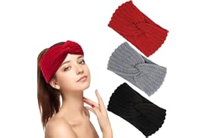Powmag Diadema Invierno, Turbante Invierno, Diademas Mujer Invierno, Diadema Lana, Diadema Tejida Invierno, Diademas para Mujer Invierno, Rojo/Negro/Gris/Invierno diadema