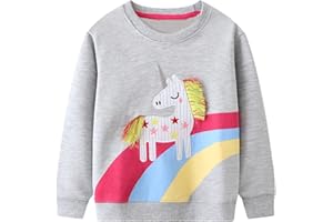 FILOWA Bluza dziecięca dla dziewczynek, tęczowa bluza z jednorożcem, sweter sportowy, szary, różowy, długi rękaw, ciepła bawełna, top, bluza 2-7 lat, rozm. 92-122