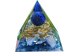 Besorgone Pirámide de orgonita hecha a mano con piedras curativas de cristal Energía Reiki positiva, Lapislázuli con Calcedonia azul Chakra Orgone Regalo de decoración para el hogar, meditación