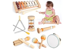 SOOTOUO Strumenti Musicali Bambini, Giochi Montessori Xilofono Maracas Tamburello Bambino Educativi Sensoriali Giocattolo Legno 1 2 3 Anno, Gioco Bambina Regali Natale Compleanno per Neonato Bimbo Bimba