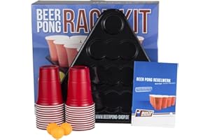 BEERCUP-CLASSICS Beer Pong Rack Set Includes 24 Red Cups, 3 Balls, 2 Racks and Rules