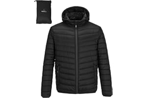Outdoor Ventures Mens Puffer Jacket Lightweight Water Resistant Hooded Jacket Insulated Puffy Coat Winter Packable Men's Jacket with Pockets for Hiking Camping Travelling
