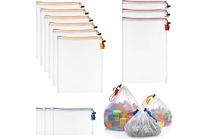 Reofrey 12 Pcs Toy Storage & Organization Mesh Bags, Washable Mesh Friendly See Through with Drawstring, for Fruit, Vegetables, Grocery, Shopping, Storage and Toys, 3 Various Sizes