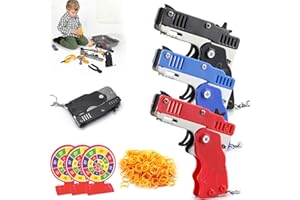 BAVOOTY Mini pistolet gumowy z metalu, zabawka dla dzieci, zabawka, składany, ręcznie wykonany pistolet do zabawek, składany gumowy pistolet, zabawka + gumowa taśma (3, czarny, niebieski, czerwony)