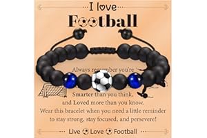 Bingqiling Football Gifts for Boys- Natural Stone Football Bracelet Gifts with Box Inspiring Card, Soccer Fans Birthday Christmas Graduation Presents, 8-18 Years Old Present for Son Grandson Nephew