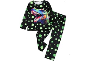 TCWWBB Kinder Schlafanzug Jungen Mädchen Langarm Zweiteilig Pyjama Set Dinosaurier Bagger Einhorn Polyesterfasern Winter Schlafanzüge Nachtwäsche Größe 2-8 Jahre 98 104 110 116 122 128