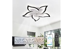 YCWDCZ Lampe mit Ventilator Leise mit Fernbedienung APP Moderne Blume Deckenventilator mit Beleuchtung Led Sommer Winter Betrieb 6 Geschwindigkeiten mit Timer Smart Deckenlampe mit Ventilator DC, Schwarz