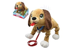 Les Toufous , Peluche interactive Chien, Marche & Court, fonctionne Sans Piles, Laisse incluse, Chien Marron, Jouet pour enfants dès 2 ans, PEP003