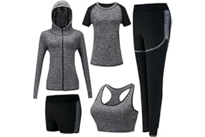 ZETIY Conjuntos de Chándal Mujer 5 Piezas Traje de Yoga Completo Conjuntos Deportivos para Fitness Running Jogging, Ejercicio en el Gimnasio