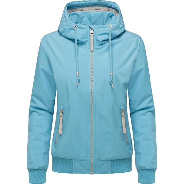 Ragwear DIZZIE MARINA Giacca Invernale Donna, Azzurro, Taglia S – Cappuccio, Tasche Cerniera, Vita Elasticizzata, Motivo All-Over