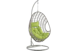 BELIANI Silla colgante de ratán columpio gris pardo con forma de huevo mimbre rústico boho Arpino