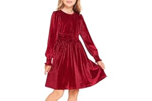 Arshiner Robe en Velours pour Filles Robe à Manches Longues Robe décontractée pour Enfants Robe de fête d'automne-Hiver Robe de Noël Robe de soirée Vintage Robe d'anniversaire de Princesse 6-13 Ans