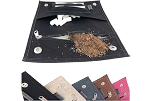 Ciggy Jumper Sac à tabac Pochettes à tabac à rouler en cuir souple avec compartiments pratiques pour : filtres, papiers à rouler de illes et plus légers (2.) Noir Double)