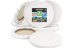 Arteza Set de Lienzos para Pintar, Diámetro 25,4 cm [Juego de 8], Lienzo Redondo 100% Algodón, Materiales de Arte de Pintura Acrílica y Óleo