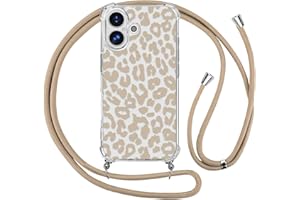 Ciciber Ttusy Handykette Hülle für iPhone 16 mit Band, Stoßfest Durchsichtig Muster Leopard Case Weiches Silikon Schutzhülle mit Kordel zum Umhängen Necklace HandyHülle für iPhone 16, 06