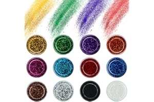 Extra Fine Glitter for Crafting NOCHME 12 Pots Nail Glitter Dust for Gel Polish Acrylic Body Glitter for Festival Face Makeup, Hair, Nail Art, Card Making, Scrapbooking, Christmas Party Decoration