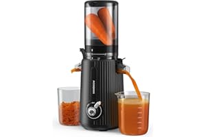 ACOQOOS Estrattore Automatico Frutta e Verdura 200 W, Centrifuga Frutta e Verdura, Estrattore con Funzione di Masticazione Inversa e 2 tazze, Apertura 110 mm, Nero