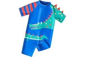 Ewbob Boy Swimsuit Sun Protection Short Sleeve Bathing Suit Kids All in One Piece Swimwear Ages 18 Months to 6 Years Swim Costume for Swimming Lessons, Beach and Pool