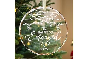 POWEROLE Engagement Gifts,Round Engagement for Couples Christmas Wedding for Couple Personalised Crystal Glass Keepsake Congratulations Present for Newly Engaged Ornament 2025