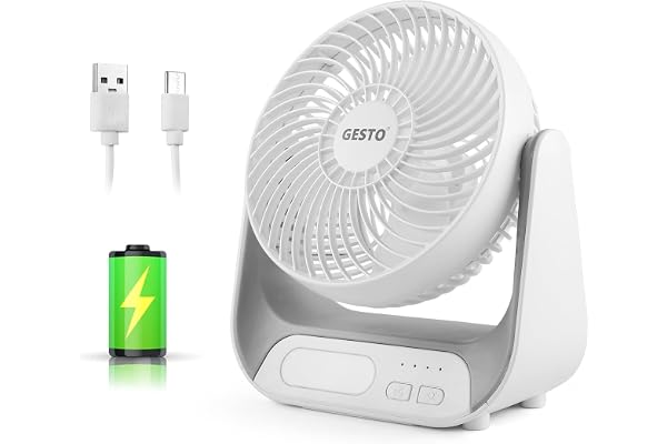 Gesto 7.4 Inch High Speed Rechargeable Table Fan for Home – USB Charging Battery Fan With Led Light | 2400mAh Battery, Upto 8