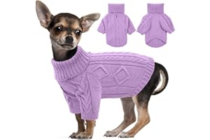 Kuoser Hundepullover, Winter Hundepullover Kleine Hunde,Warm Hundepullover Fleece, Weich Hundepullover Mittelgroßee Hunde,Classic Rollkragen Strickpullover Lila M