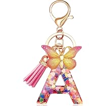 Porte-clés Personnalisable Avec Initiale - Décoration Papillon Et Paillettes - Cadeau Pour Femme, Fille - En Résine Et Métal