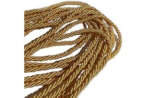 HABERCRAFTS 3mm Gold Metallic Rope Twisted Cord Strong All Purpose Rope Soft Cotton Polyester Blend 3 Strand Cord Rope for Crafting Upholstery Trim Curtain Tieback Decoration (3mm - Gold - 1 Meter)