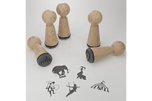 13GRAMM Zirkus Stempelset - Magische Motive für kreative Projekte, Zirkus Geschenkidee mit Akrobaten, Tieren & Zauberern, Hohe Qualität, Buchenholz