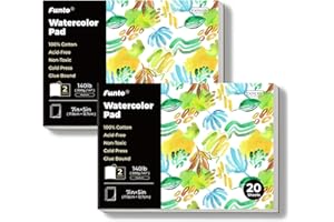 Funto Paquetes de Papel de Acuarela, 2 Paquetes de Valor, 100% Algodón, 20 Hojas Cada Uno, 7" x 5", 140lb (300gsm), Encuadernado Con Pegamento, Fácil de Arrancar Para Dibujo de Viaje y Técnicas Mixtas