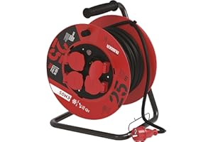 EMOS - Kabeltrommel 25m - 4 Schuko-Steckdosen - wasserdicht, schlagfest, hitze- & kältebeständig - 230V, 16A, 3680W - Gummi-Isolierung - H05RR-F3G 2,5 mm2 - IP44 für Außenbereich